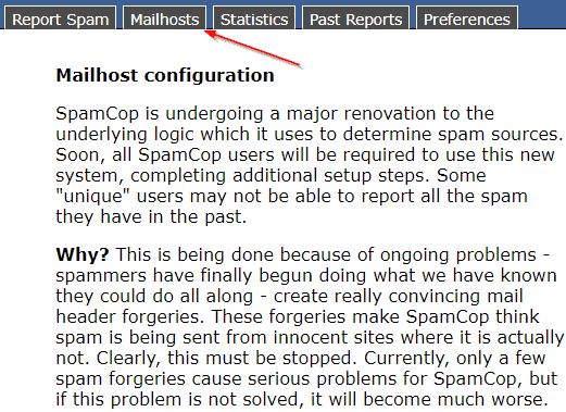 SpamCop mailhosts